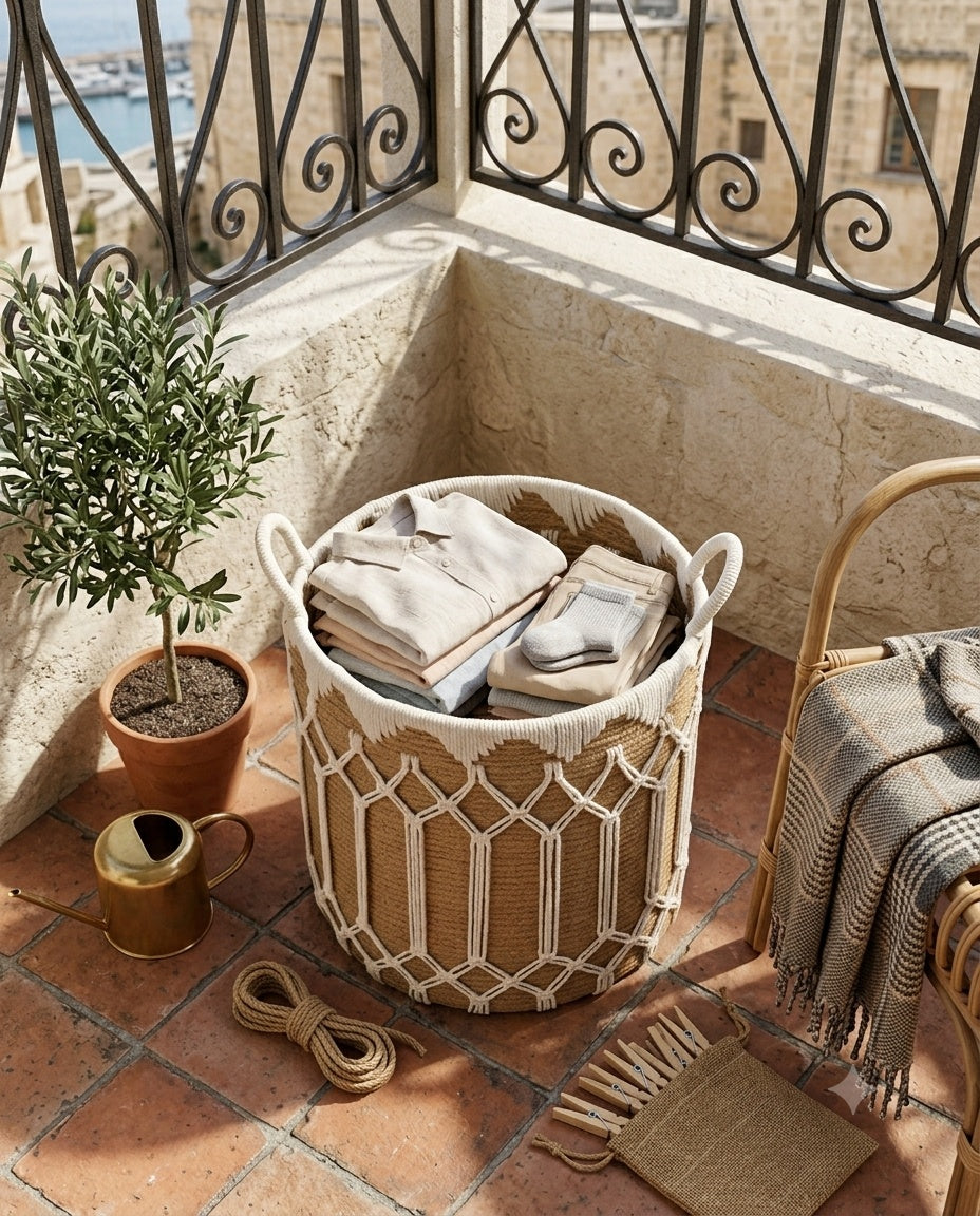 Natural paper rope laundry basket for Nordic home organization
