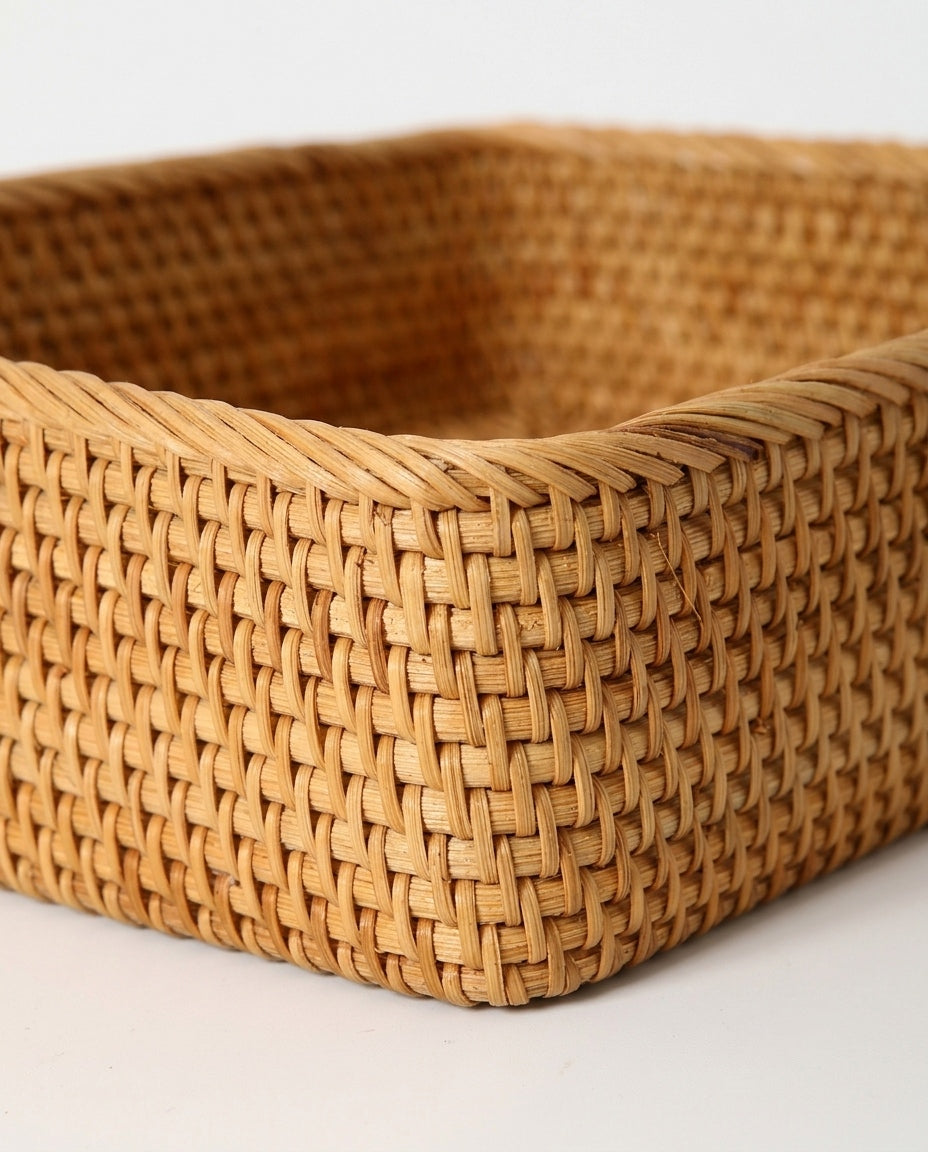 Natural rattan storage basket with durable woven texture