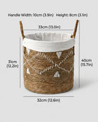 Large natural woven laundry basket size measurement