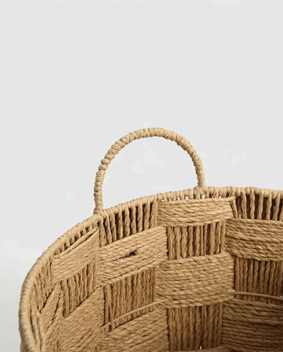 Paper rope laundry basket with durable woven handles design
