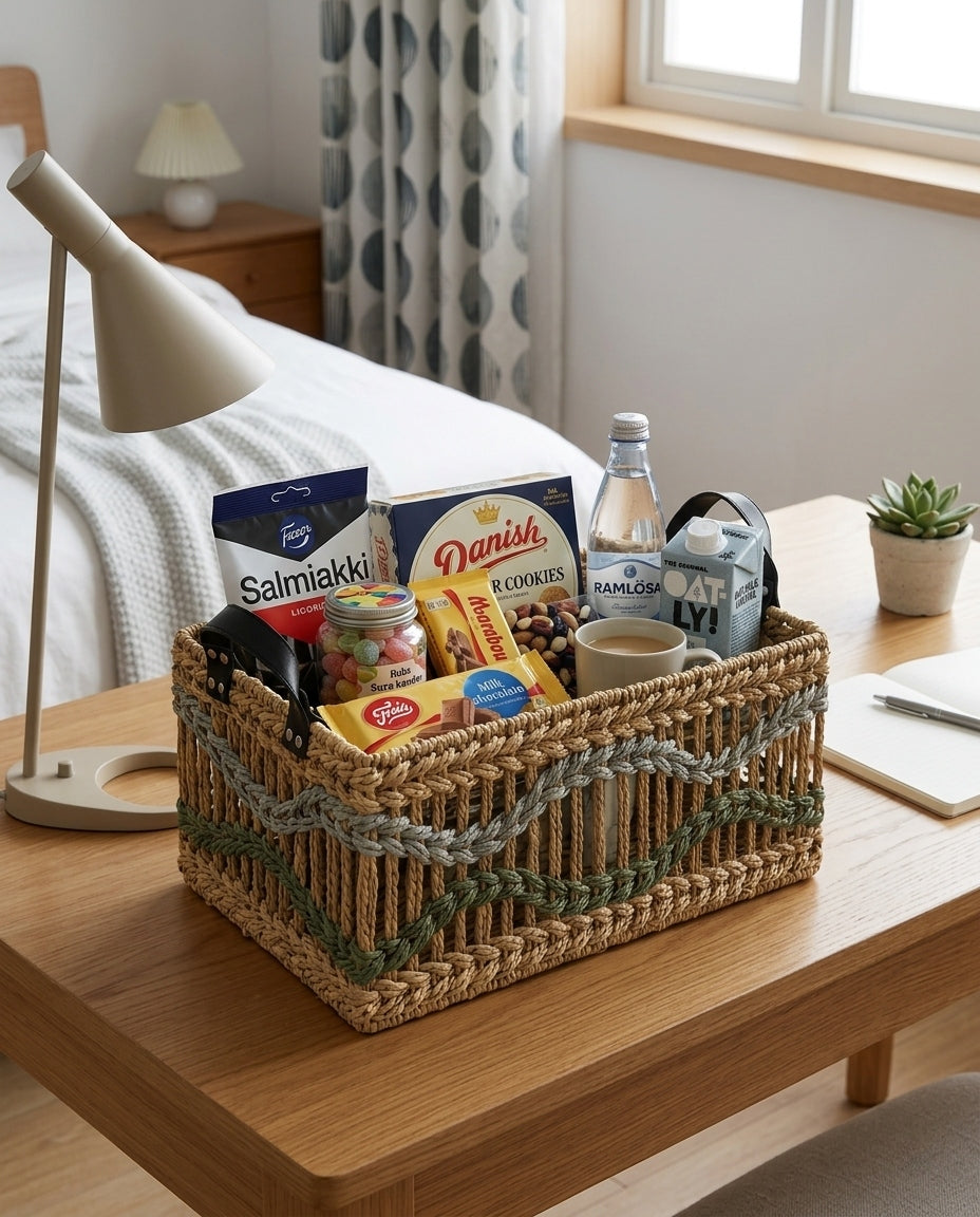 Paper rope basket for countertop snacks and daily essentials storage