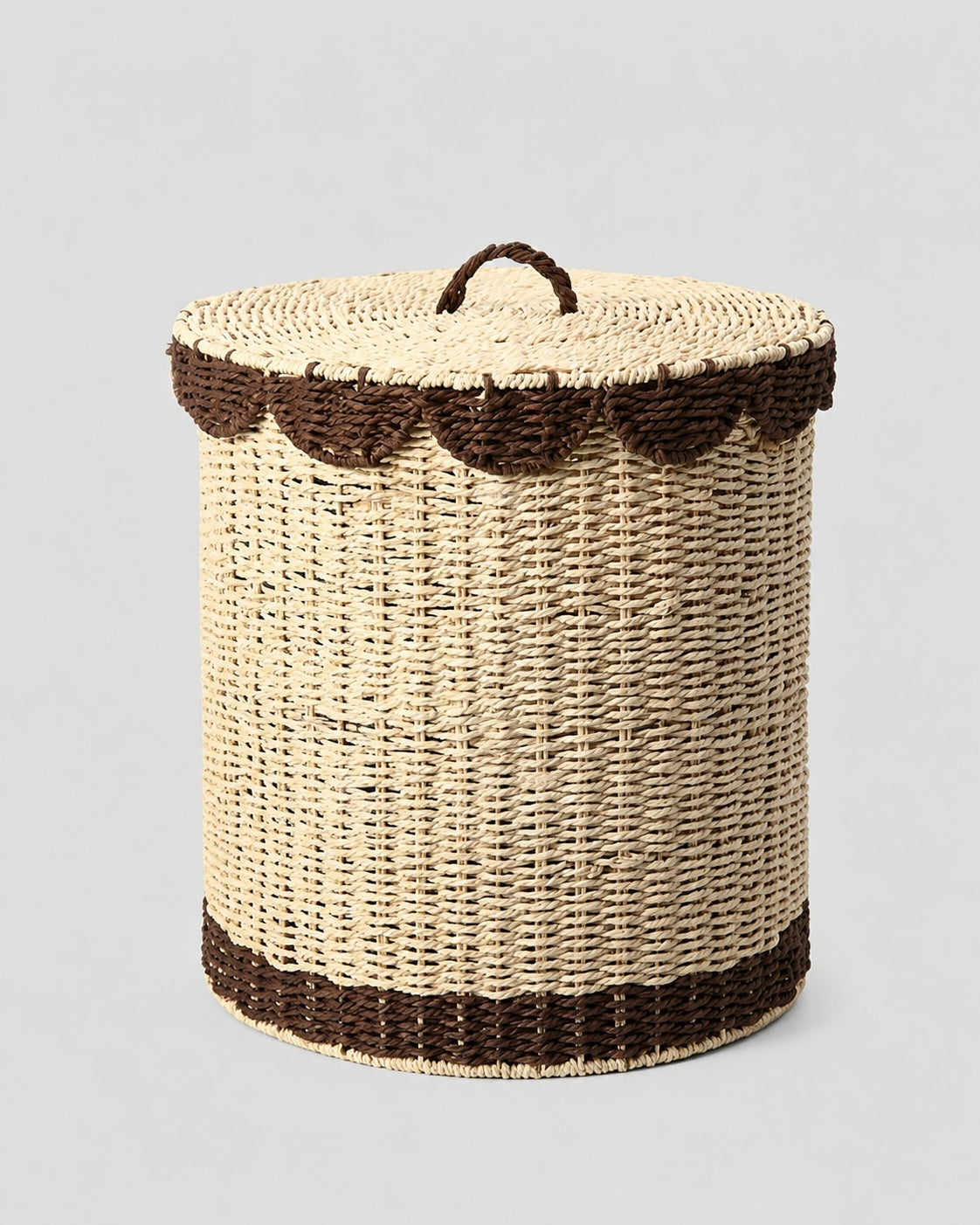 Handwoven paper rope laundry hamper with lid for clothes storage