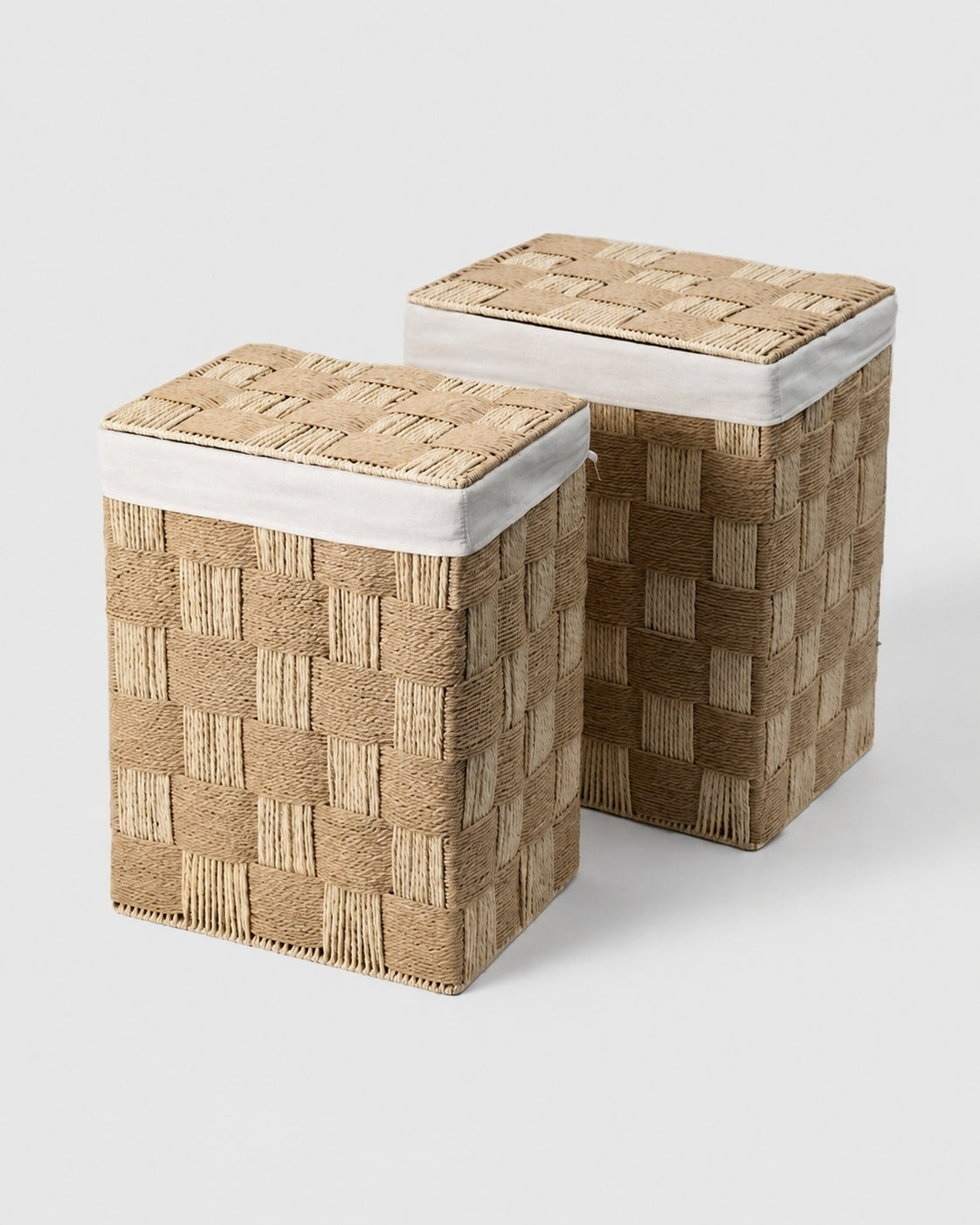 Paper rope woven storage basket with lid for clothes organization