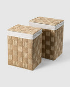 Paper rope woven storage basket with lid for clothes organization