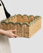 Lightweight paper rope storage basket with woven handle design