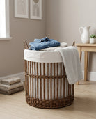 Woven laundry basket for bathroom storage