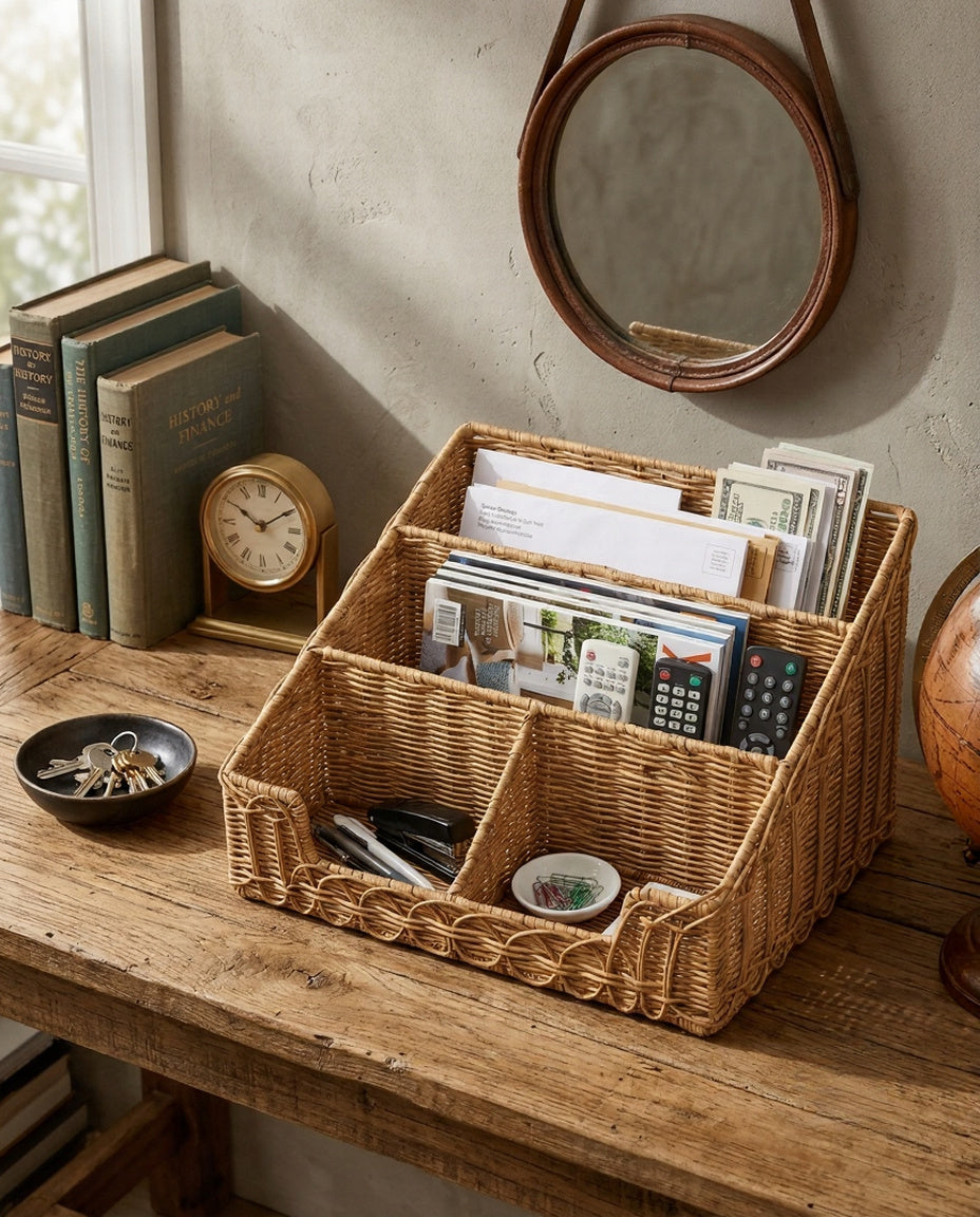 Woven rattan basket used for bedroom and home storage