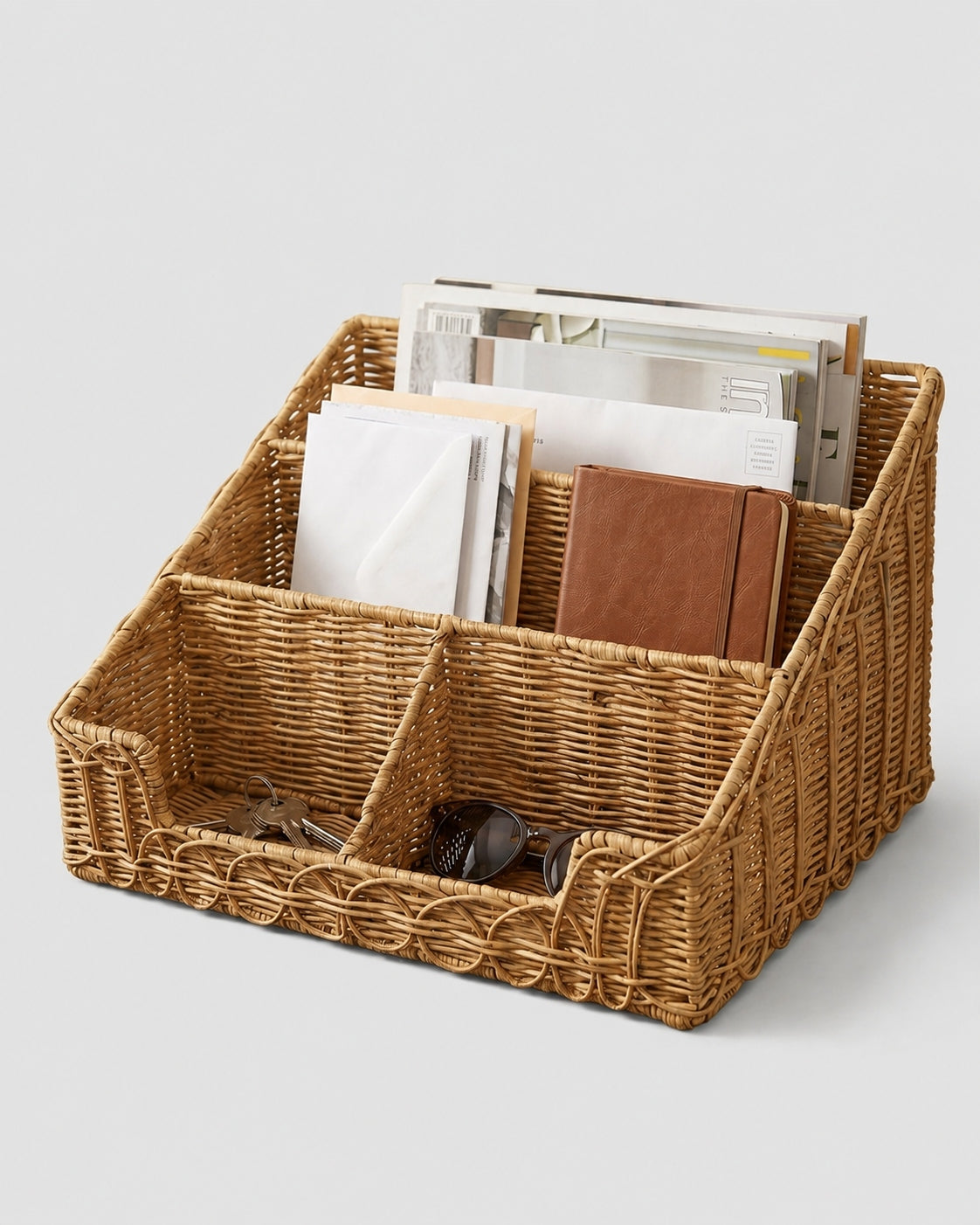 Handmade rattan desk storage basket for books and home organization