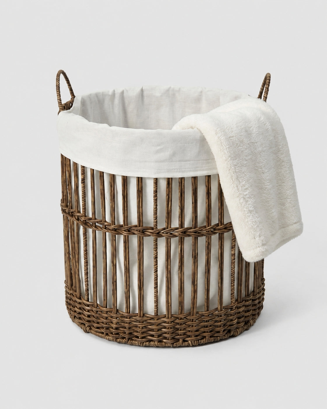Rattan laundry storage basket with handles for bedroom and bathroom