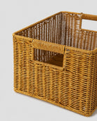 Woven rattan storage box handle detail