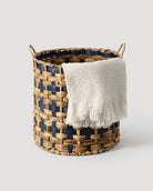 Two tone grass woven laundry basket with handles