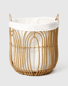 Aveline handwoven faux rattan openwork laundry basket with white fabric liner and loop handles