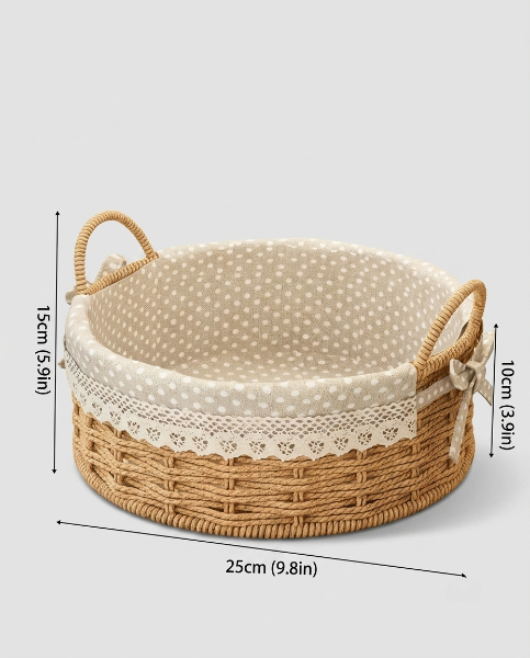 Large Bodil paper rope desk storage basket size guide: 25 cm wide and 10 cm basket height
