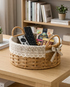 Bodil paper rope storage basket organising remotes and daily items on a living-room table