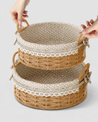 Bodil paper rope storage baskets in Medium and Large with fabric lining and loop handles