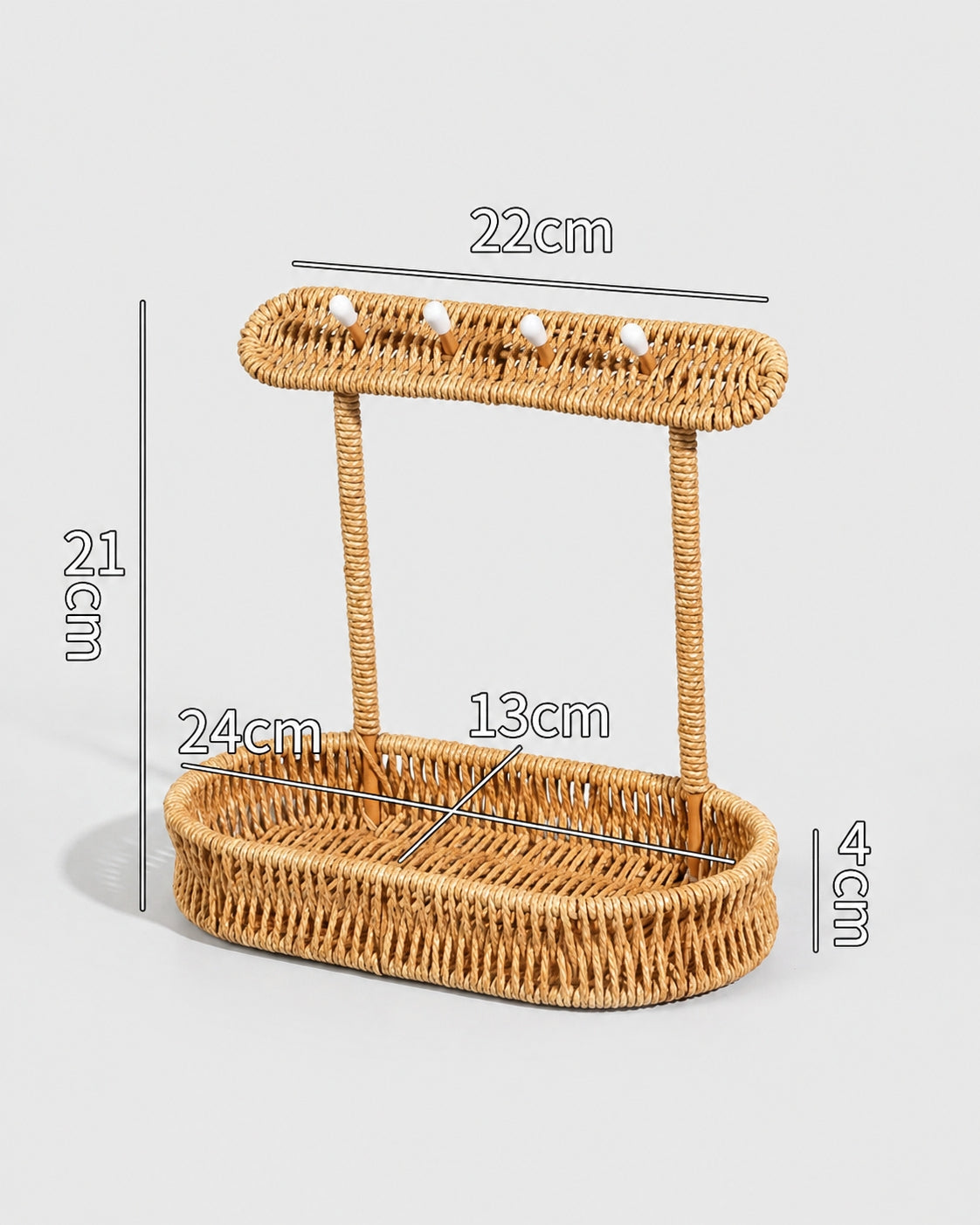 Large Einar key holder size guide: 21 cm high with a 24 by 13 cm tray and 22 cm top rail