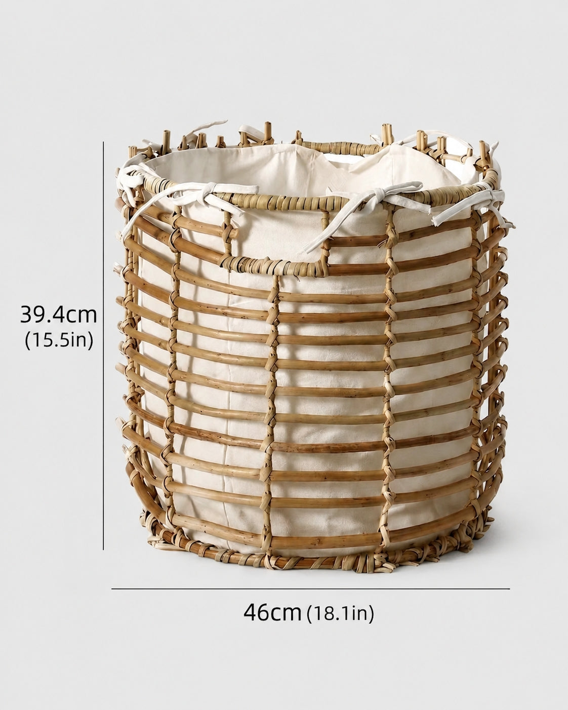 Large Eira faux rattan laundry basket size guide: 46 cm diameter and 39.4 cm high