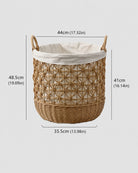 Large Esme faux rattan lined laundry basket size guide: top 44 cm and body height 41 cm