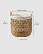Medium Esme faux rattan lined laundry basket size guide: top 36.8 cm and body height 37.7 cm