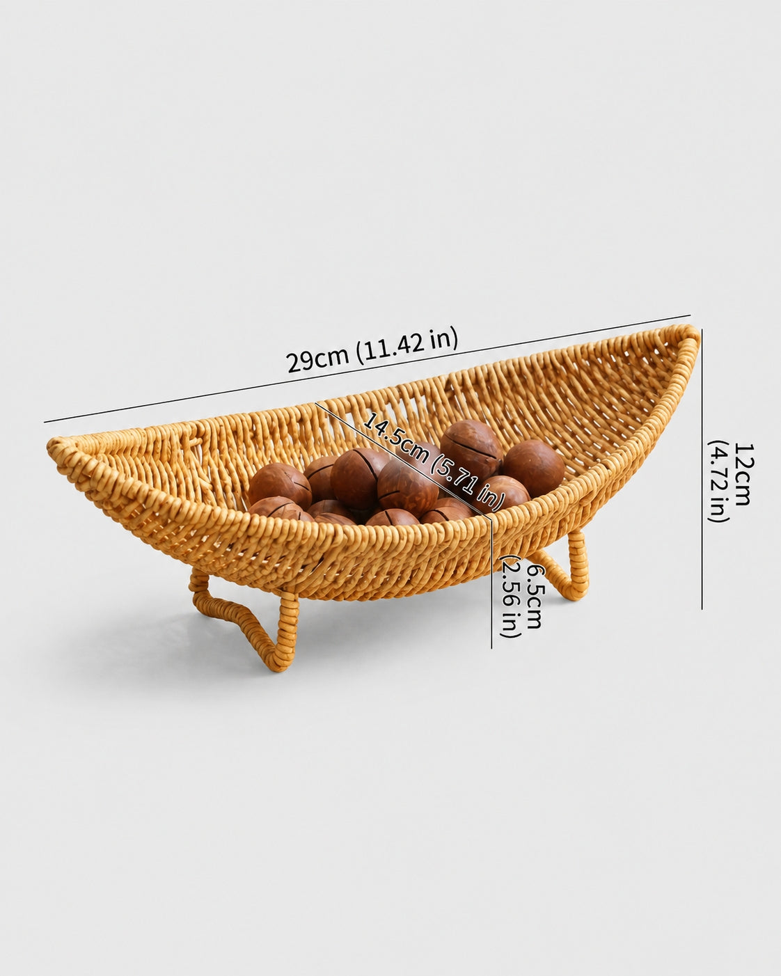 Large Haldor faux rattan raised fruit bowl size guide: 29 by 14.5 by 12 cm