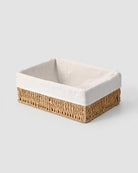 Liv paper rope vanity storage basket with an off-white folded fabric-lined rim