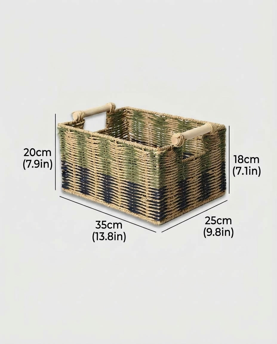 Medium Maja paper rope storage basket size guide: 35 by 25 by 18 cm