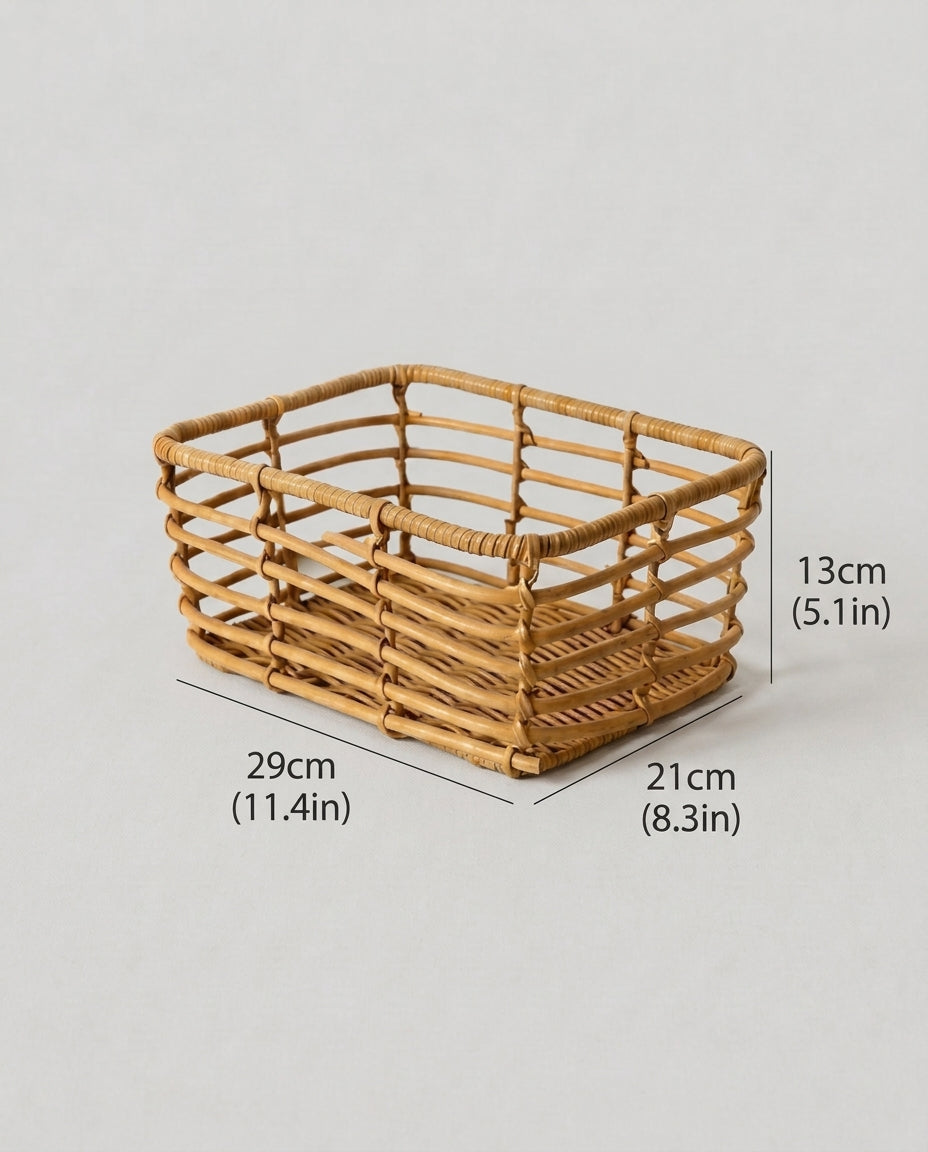 Medium Mira faux rattan storage basket size guide: 29 by 21 cm and 13 cm high