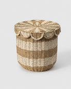 Noa handwoven two-tone paper rope laundry hamper with a fitted decorative lid and woven loop handle