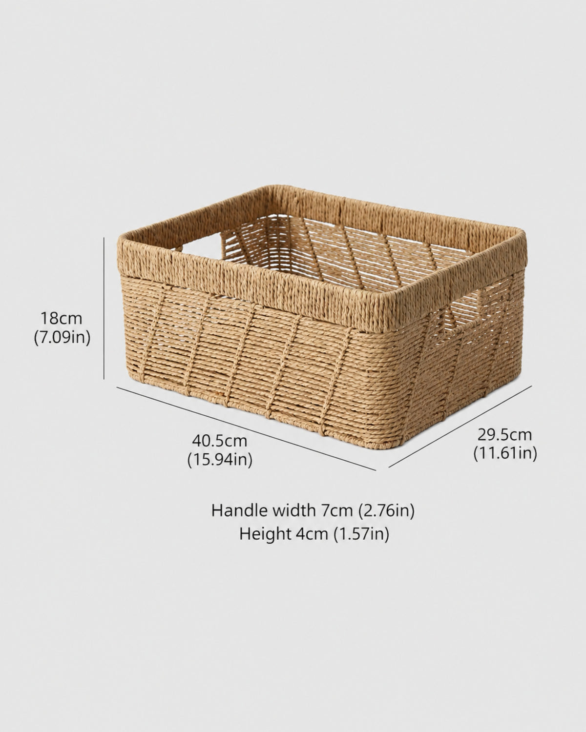 Large Nola paper rope underwear basket size guide: 40.5 by 29.5 cm and 18 cm high