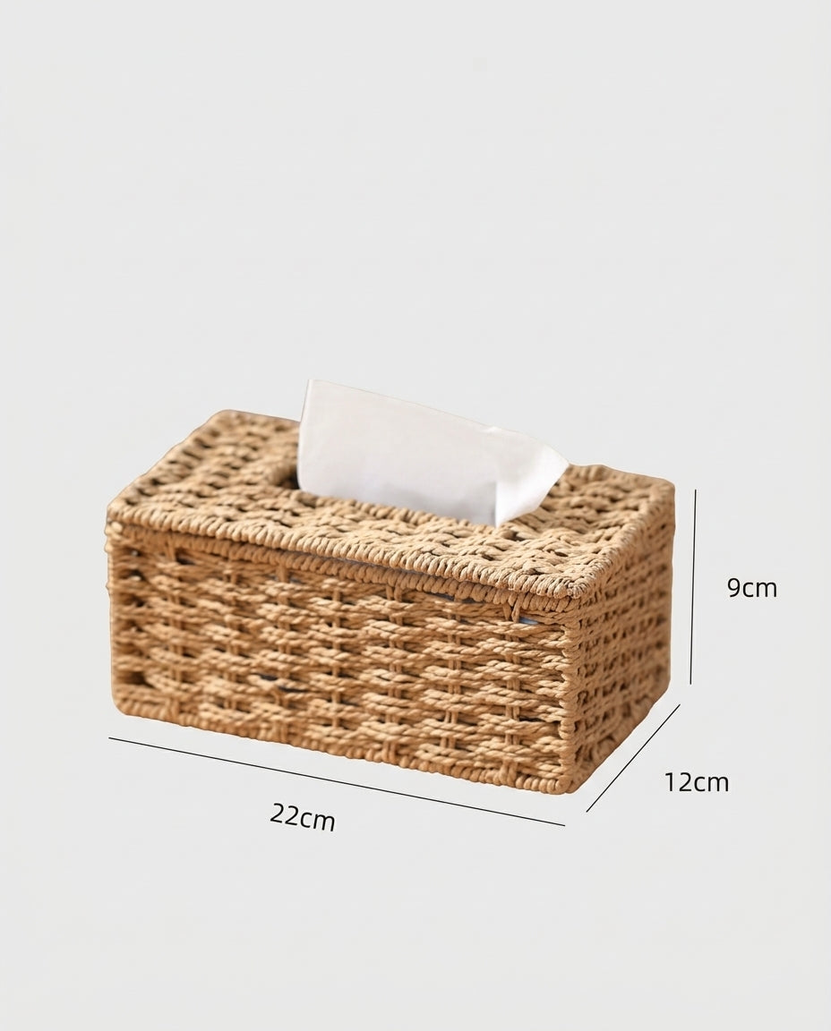 Medium Ragnhild woven tissue box cover size guide: 22 by 12 by 9 cm