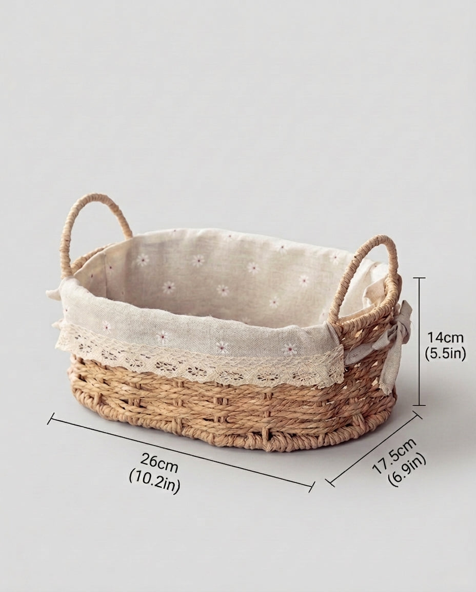 Medium Rakel paper rope desk storage basket size guide: 26 by 17.5 by 14 cm