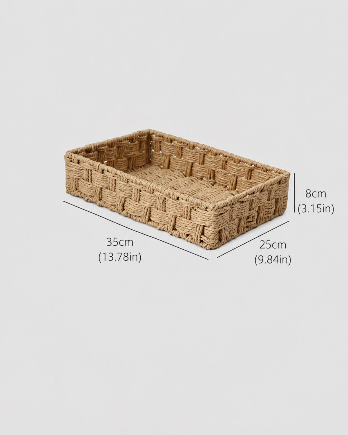 Large Tilda paper rope cosmetic storage basket size guide: 35 by 25 by 8 cm