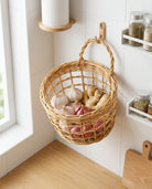 Wall hanging woven basket for kitchen essentials storage