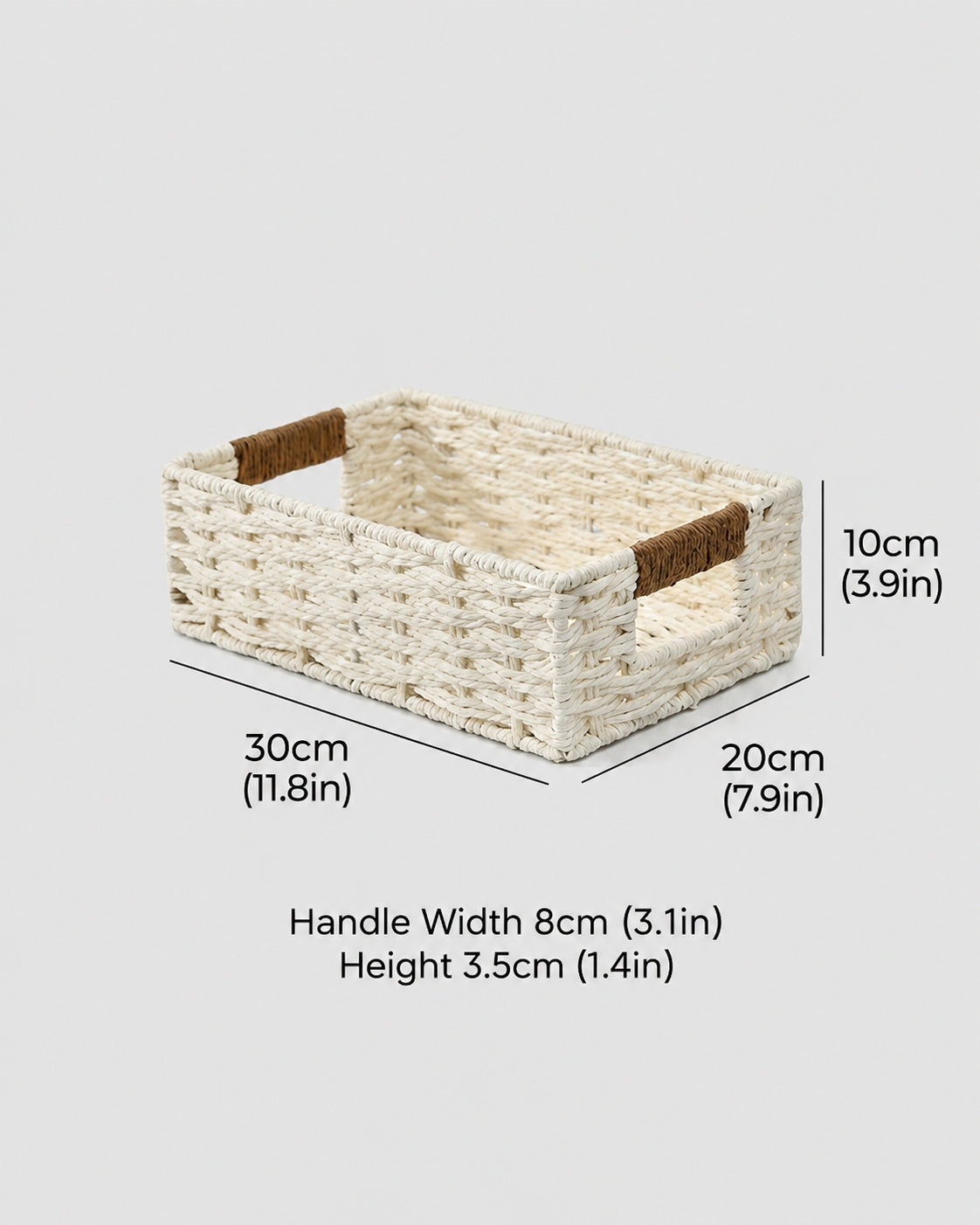 Small white paper rope basket size for desktop and shelf storage