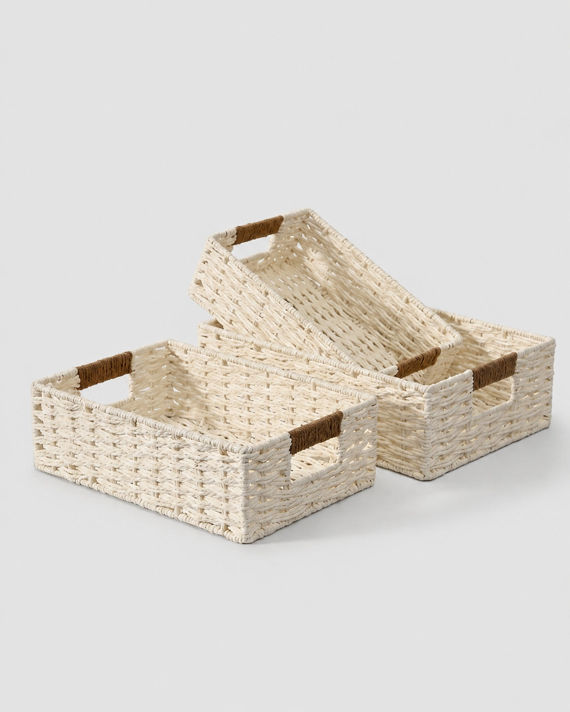White paper rope woven storage basket for living room and bedroom organization