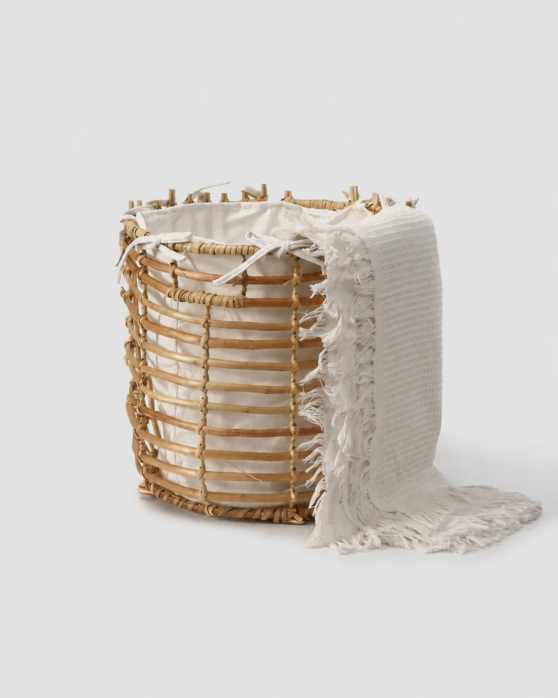 Close up view of woven faux rattan basket texture and design
