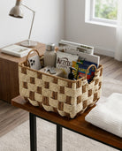 Woven rope basket used for living room storage
