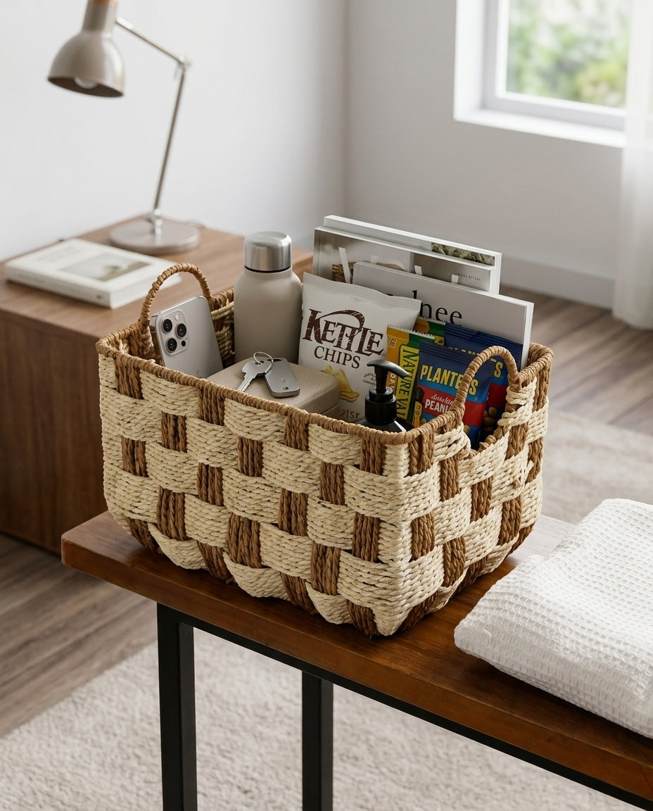 Woven rope basket used for living room storage