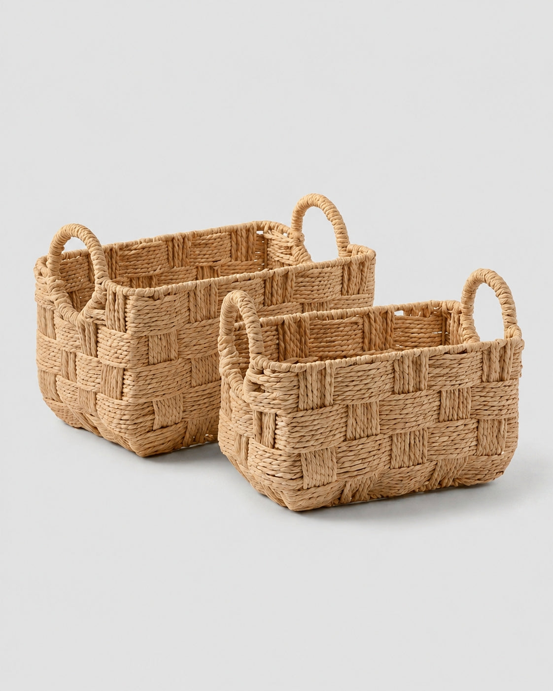 Natural woven rope storage basket for bedroom and living room organization
