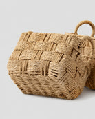 Side view of woven rope basket for home storage