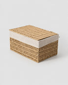 Woven rope storage box with lid for bedroom organization